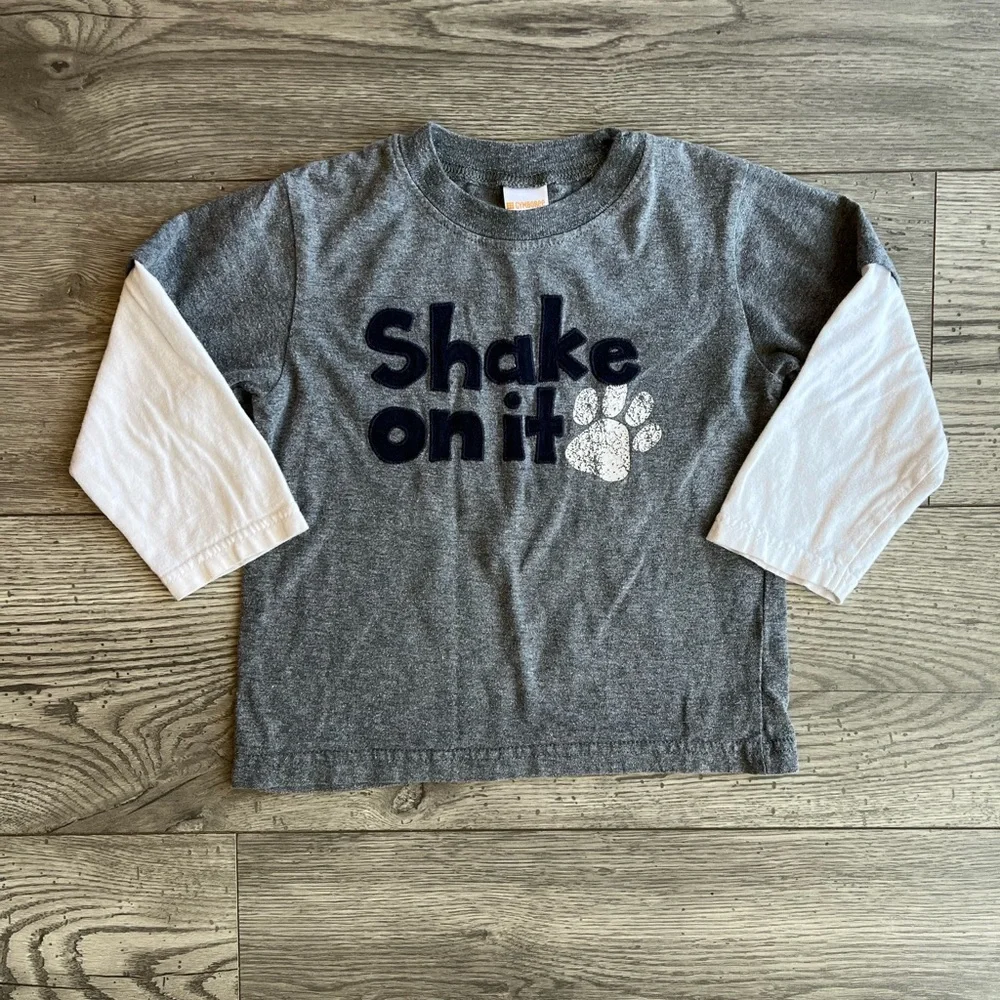 Gymboree Toddler Boy Long Sleeve T-Shirt Shake On It Paw Print Dog Gray White 2T